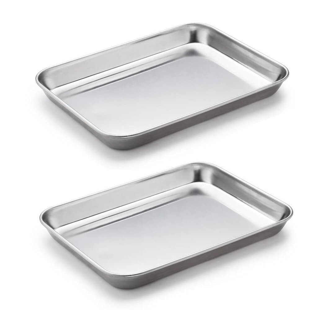 2 Pack Stainless Steel Instrument Tray 8.6x6 Medical Dental Lab Baking Pan Heavy